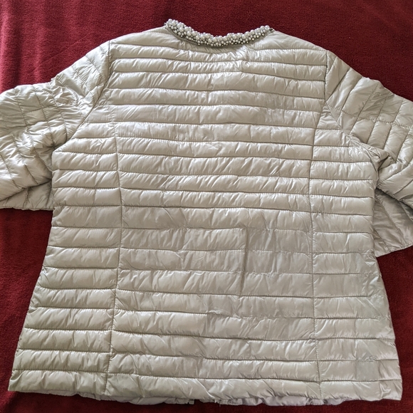 Italian Pearl Trimmed Gray Slim Puffer Jacket Size XL - Picture 11 of 14